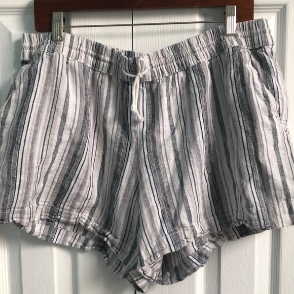 Beachlunchlounge Striped Drawstring Elastic Waist Linen Blend Shorts Size XL - Picture 1 of 9